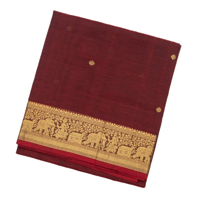 Maroon Handloom Silk Cotton Saree With Kamalam Zari Buttas
