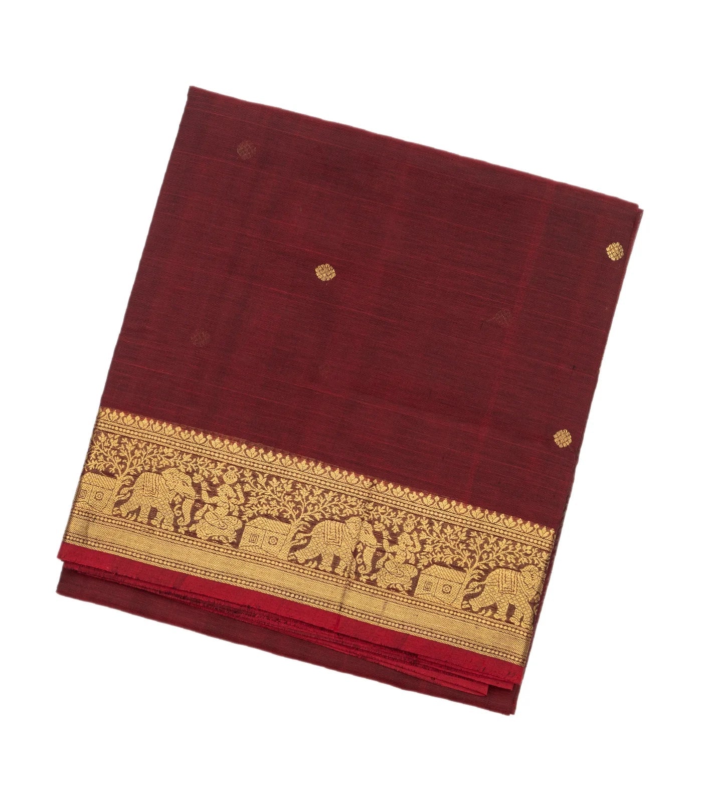 Maroon Handloom Silk Cotton Saree With Kamalam Zari Buttas
