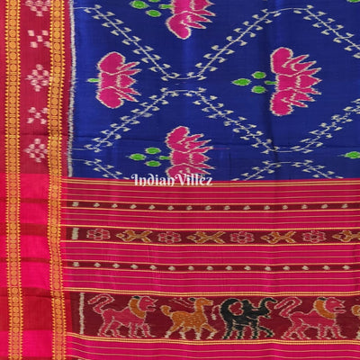 Blue Pasapali Border Lotus Design Khandua Silk Saree