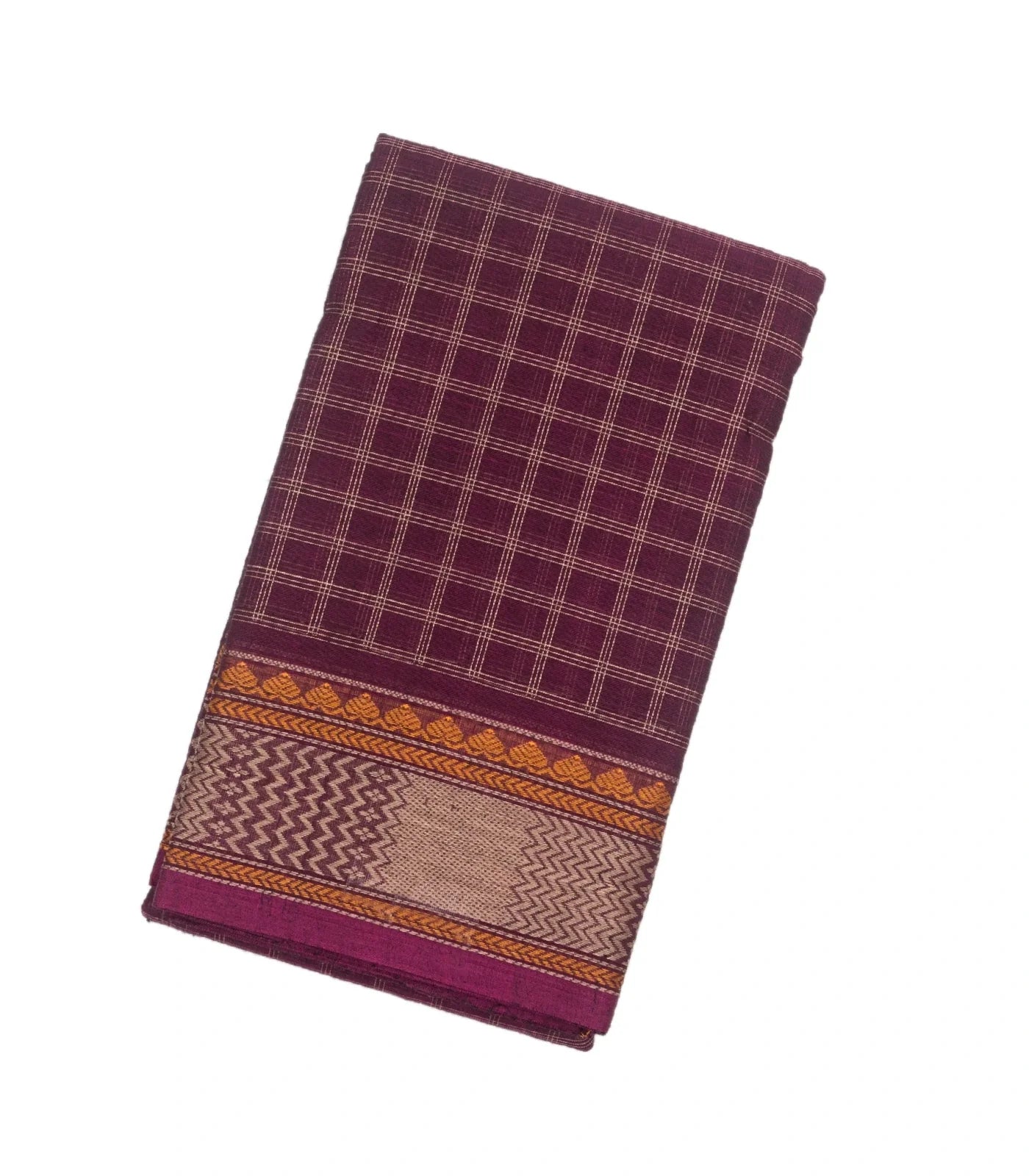 Magenta Handloom Kanchi Cotton Saree With Checks
