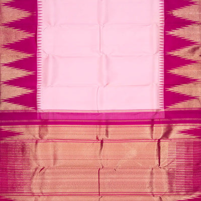 Baby Pink Handloom Kanchipuram Korvai Silk Saree With Pink Border