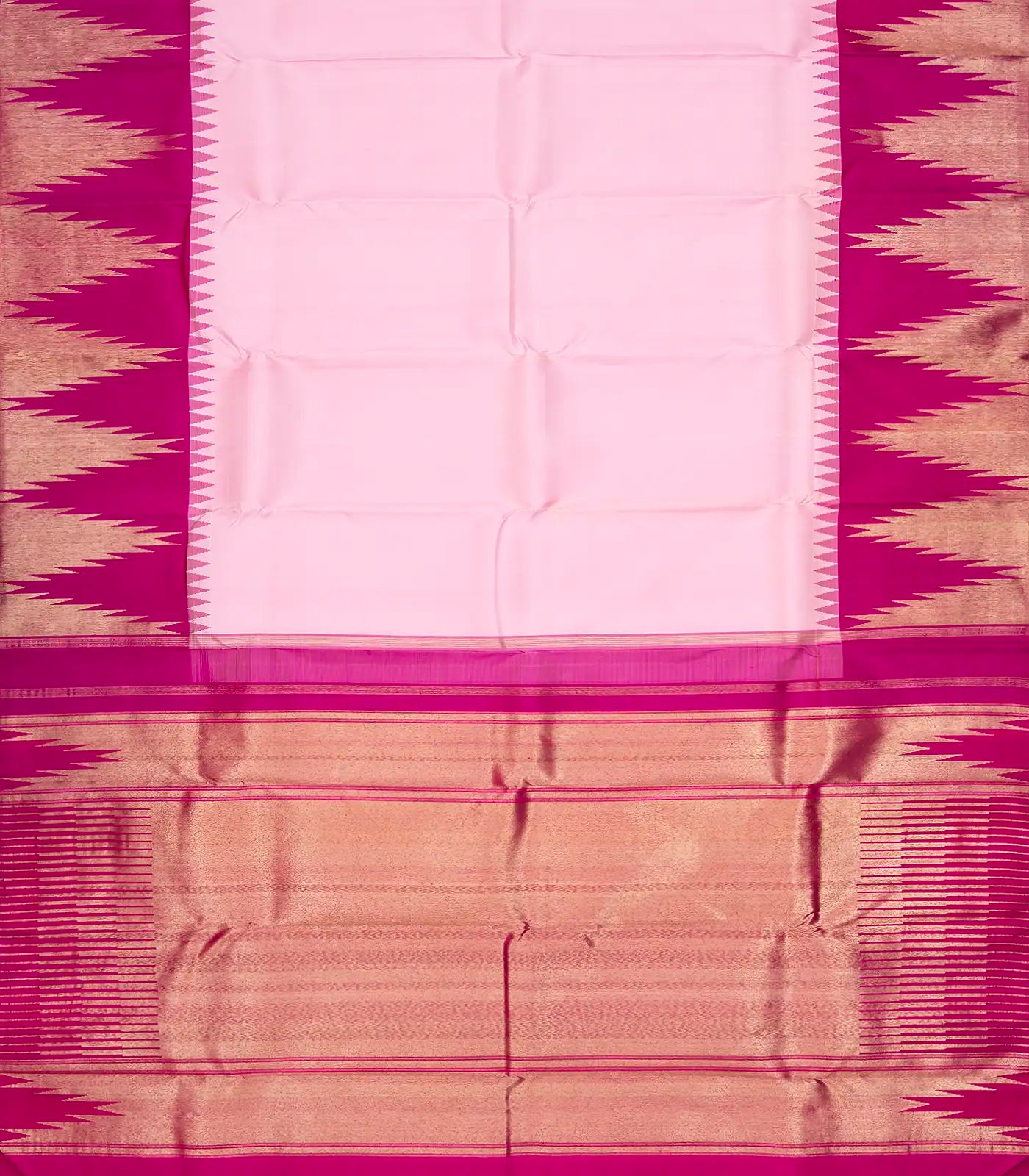 Baby Pink Handloom Kanchipuram Korvai Silk Saree With Pink Border
