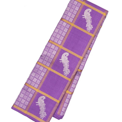 Lavender Handloom Kanchipuram Silk Saree With Checks