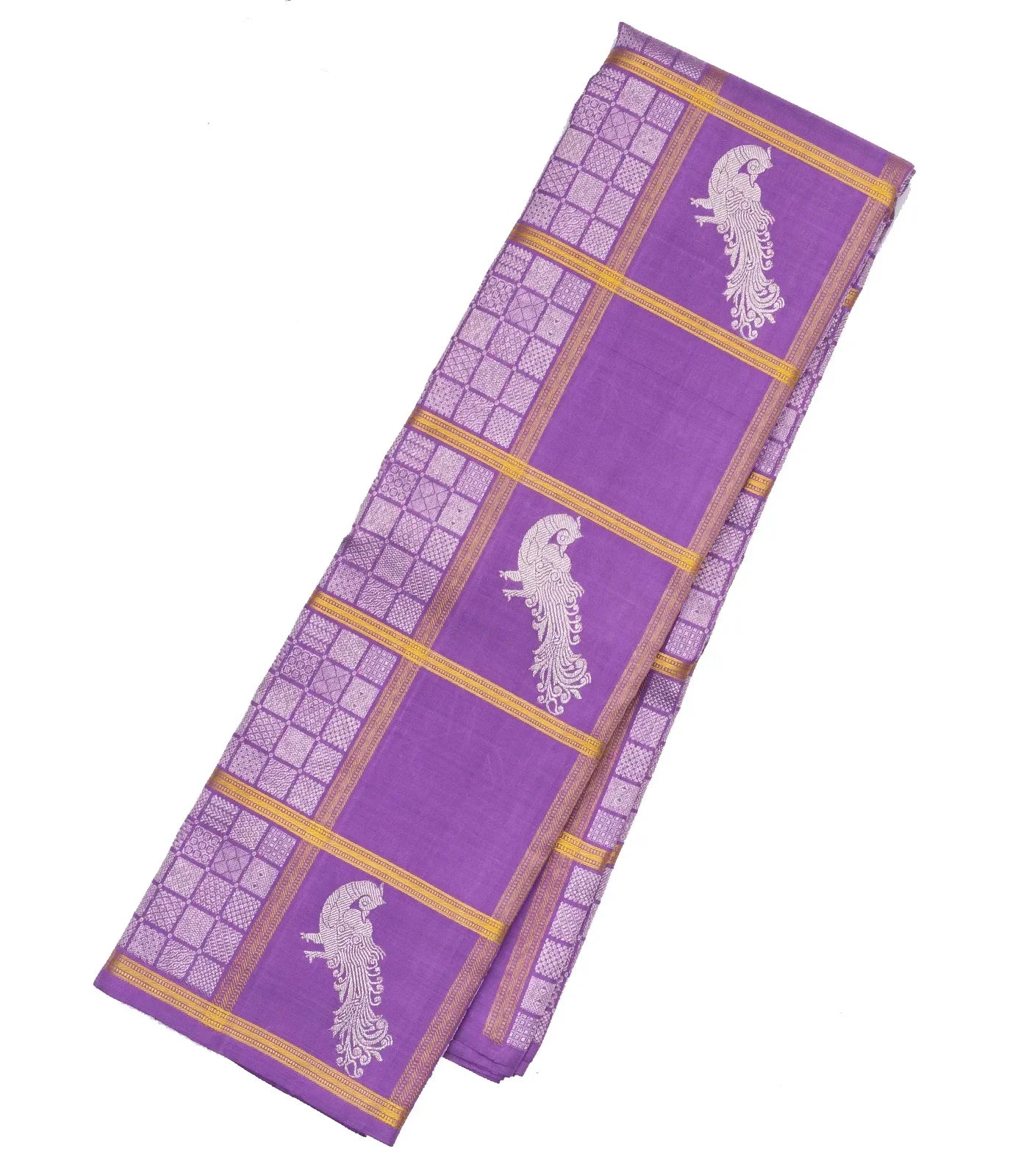 Lavender Handloom Kanchipuram Silk Saree With Checks