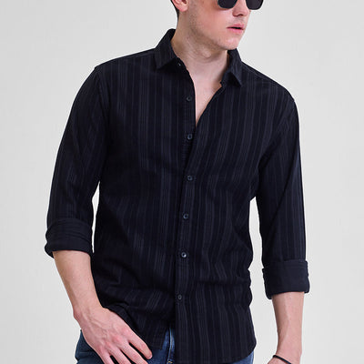 Black Corduroy Slim Fit Shirt