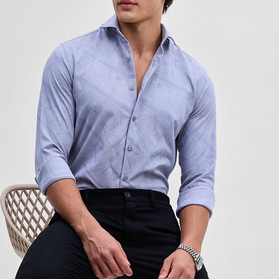Light Blue Slim Fit Self-Design Shirt
