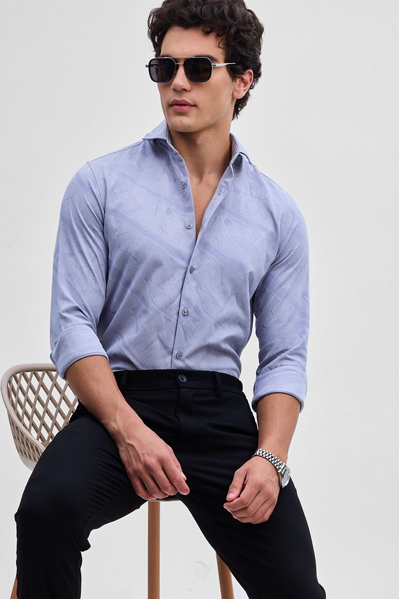 Light Blue Slim Fit Self-Design Shirt
