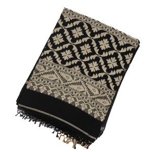 Black Handloom Bengal Cotton Saree With Mango Buttas