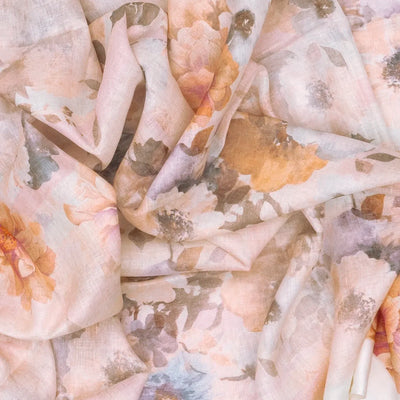 White Handloom Linen Saree With Printed Flowers