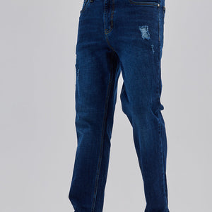Dark Blue Distressed Regular Fit Jeans