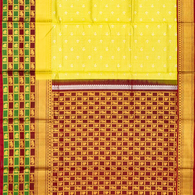 Lemon Yellow Handloom Chirala Soft Silk Saree With Checks-Lime Yellow
