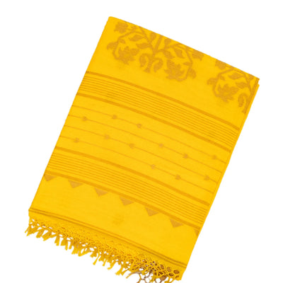 Yellow Handloom Bengal Cotton Saree With Star Buttas