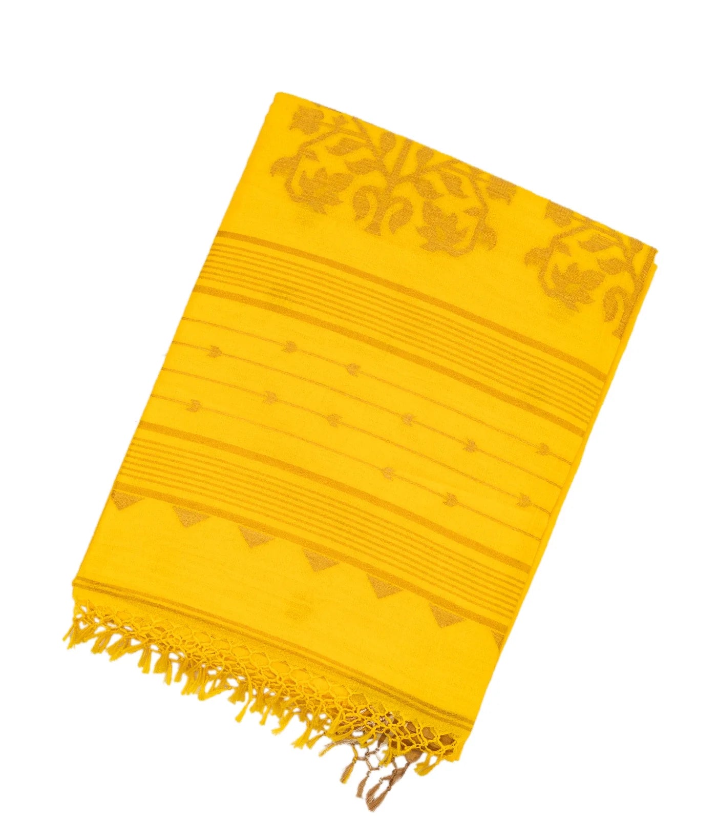 Yellow Handloom Bengal Cotton Saree With Star Buttas