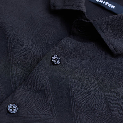 Black Slim Fit Self-Design Shirt