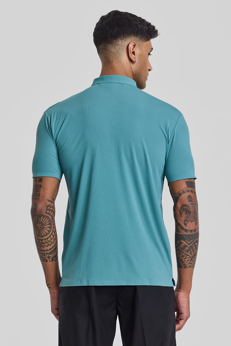 Turquoise Textured Polo T-Shirt