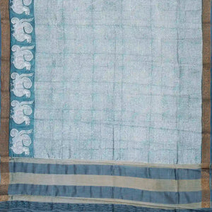 Steel Blue Woven Chanderi Cotton Saree Printed With Annam Motifs