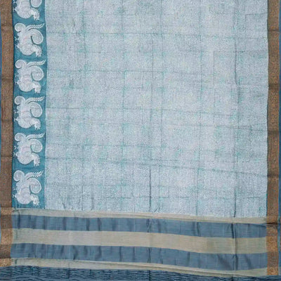 Steel Blue Woven Chanderi Cotton Saree Printed With Annam Motifs