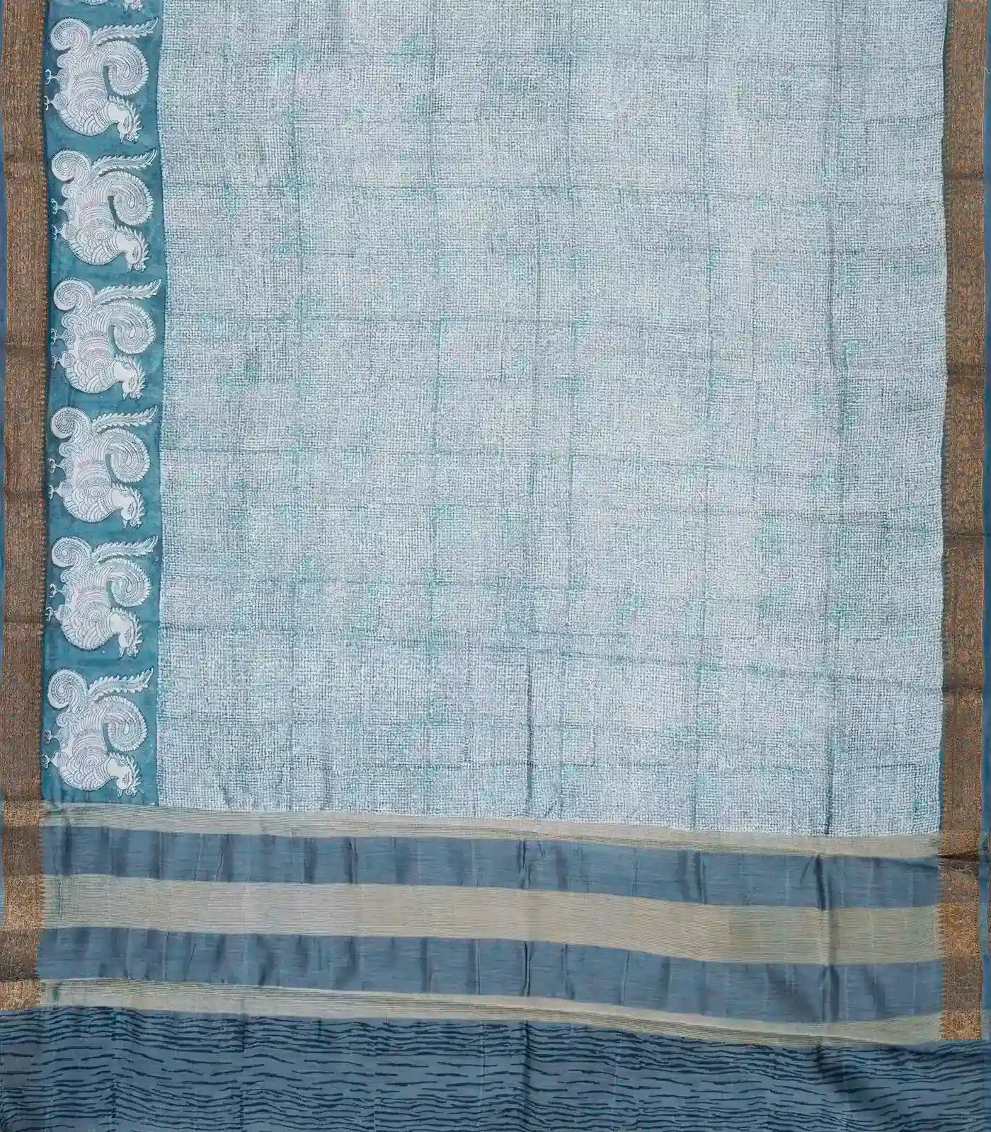 Steel Blue Woven Chanderi Cotton Saree Printed With Annam Motifs