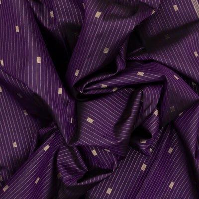 Violet Handloom Kanchipuram Silk Saree With Stripes & Buttas