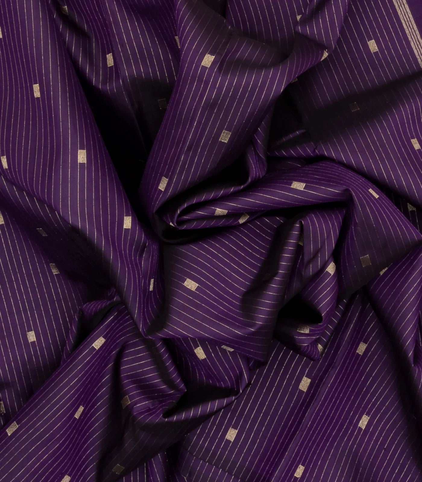 Violet Handloom Kanchipuram Silk Saree With Stripes & Buttas