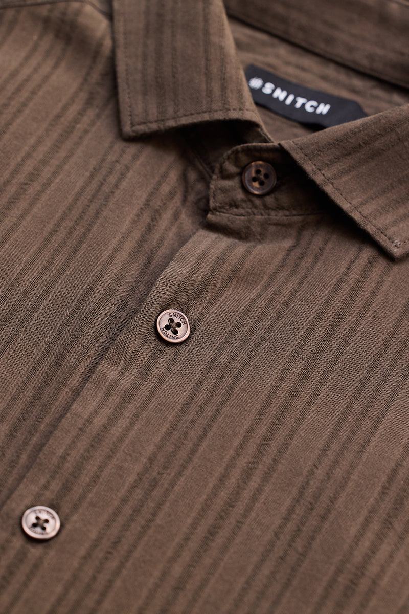 Brown Slim Fit Stripes Shirt