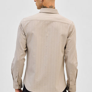 Beige Slim Fit Stripes Shirt
