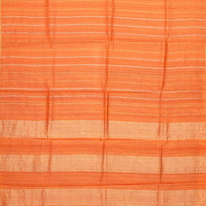 Orange Handloom Tussar Silk Saree With Embroidered Stripes
