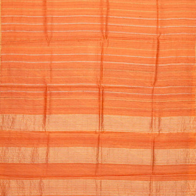 Orange Handloom Tussar Silk Saree With Embroidered Stripes