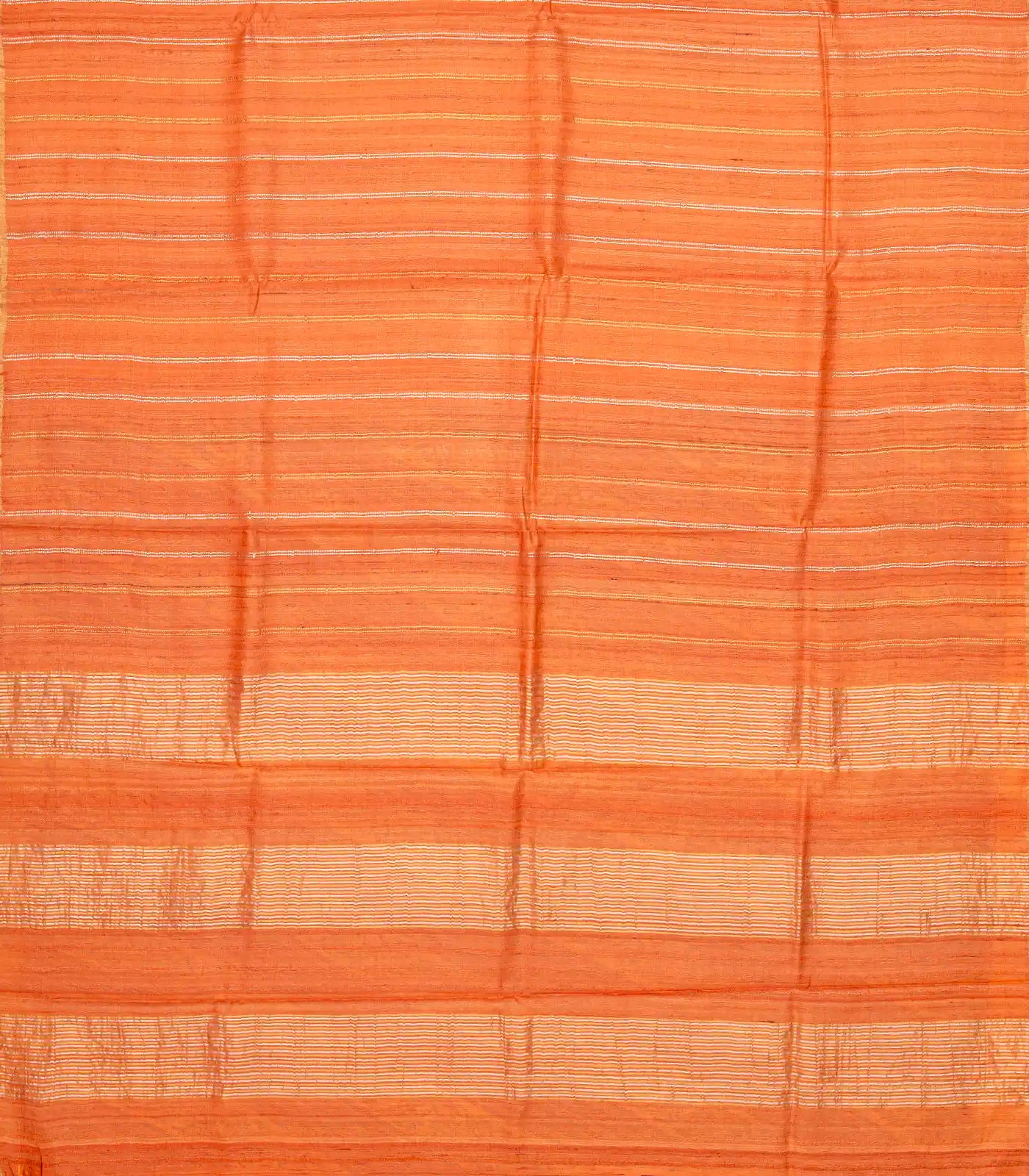 Orange Handloom Tussar Silk Saree With Embroidered Stripes