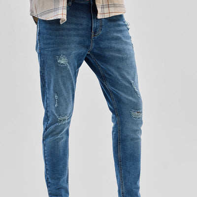 Blue Distressed Skinny Fit Jeans