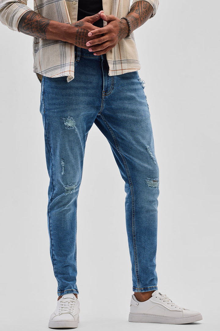 Blue Distressed Skinny Fit Jeans