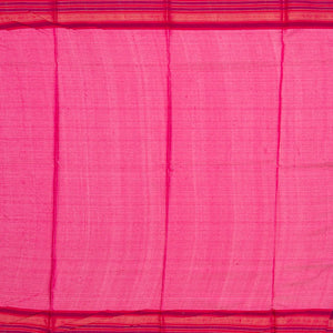 Navy Blue Handloom Tussar Silk Saree With Printed Floral Motifs & Contrast Border