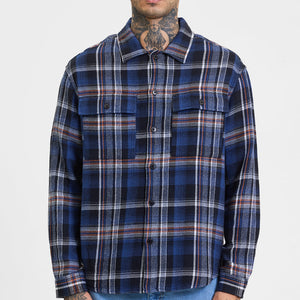 Navy Flannel Checks Relaxed Fit Overshirt