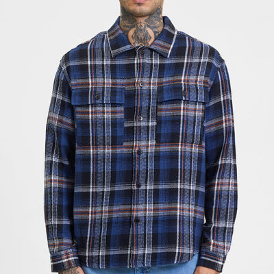 Navy Flannel Checks Relaxed Fit Overshirt