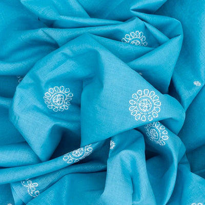 Sky Blue Chikankari Embroidered Cotton Saree With Floral Motifs