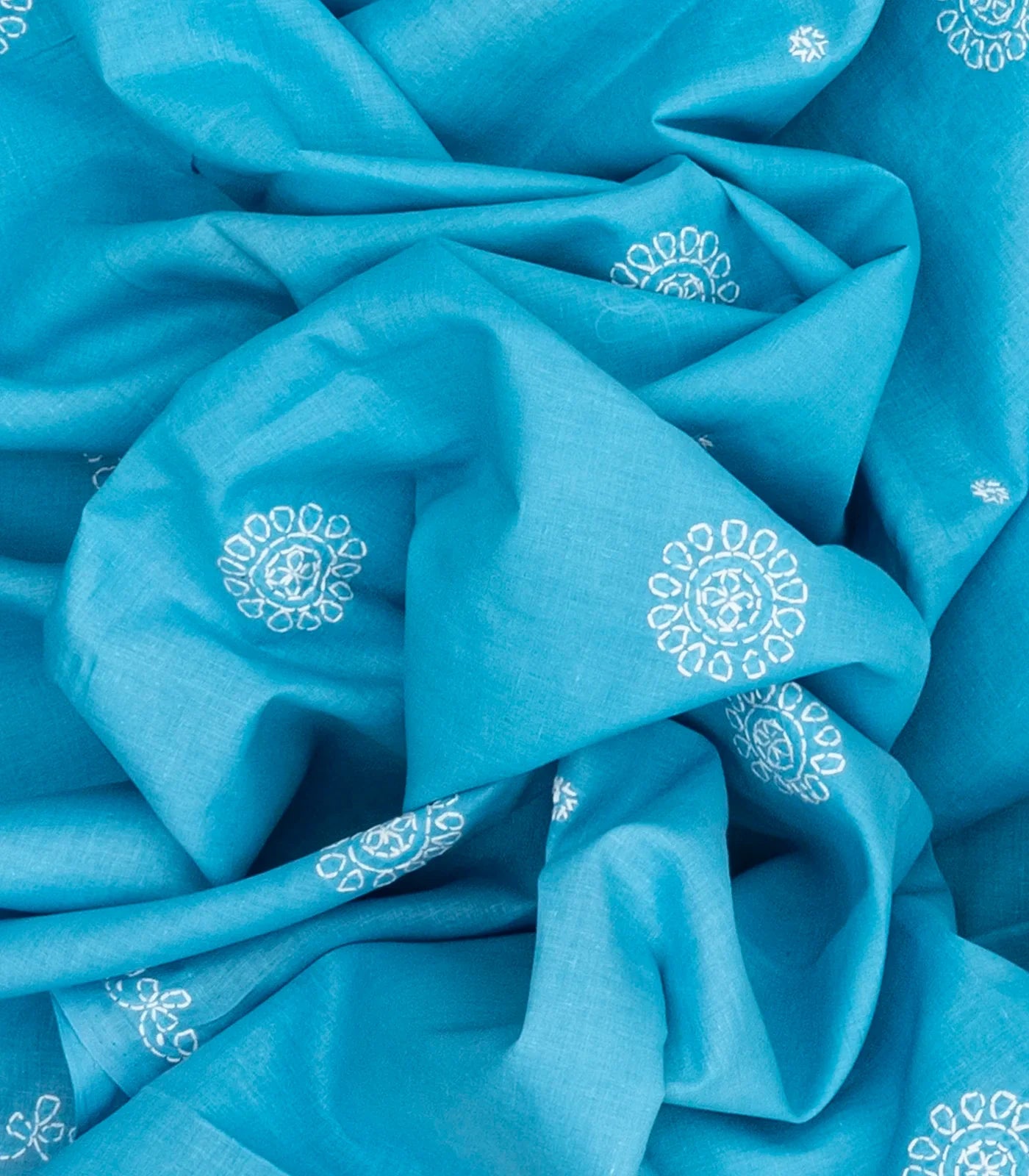Sky Blue Chikankari Embroidered Cotton Saree With Floral Motifs