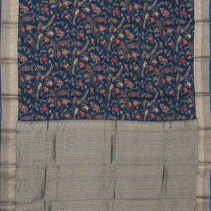 Navy Blue Printed Georgette Silk Saree With Bird Motifs