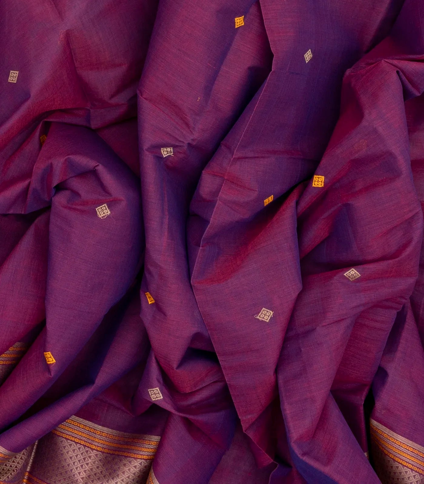 Magenta Handloom Kanchi Cotton Saree With Diamond Motifs