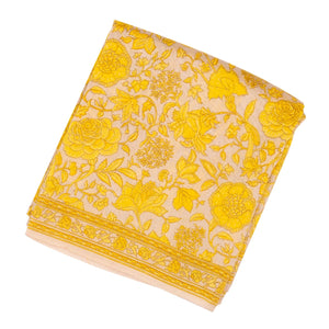 Taupe Handloom Chanderi Cotton Saree With Printed Yellow Floral Motif