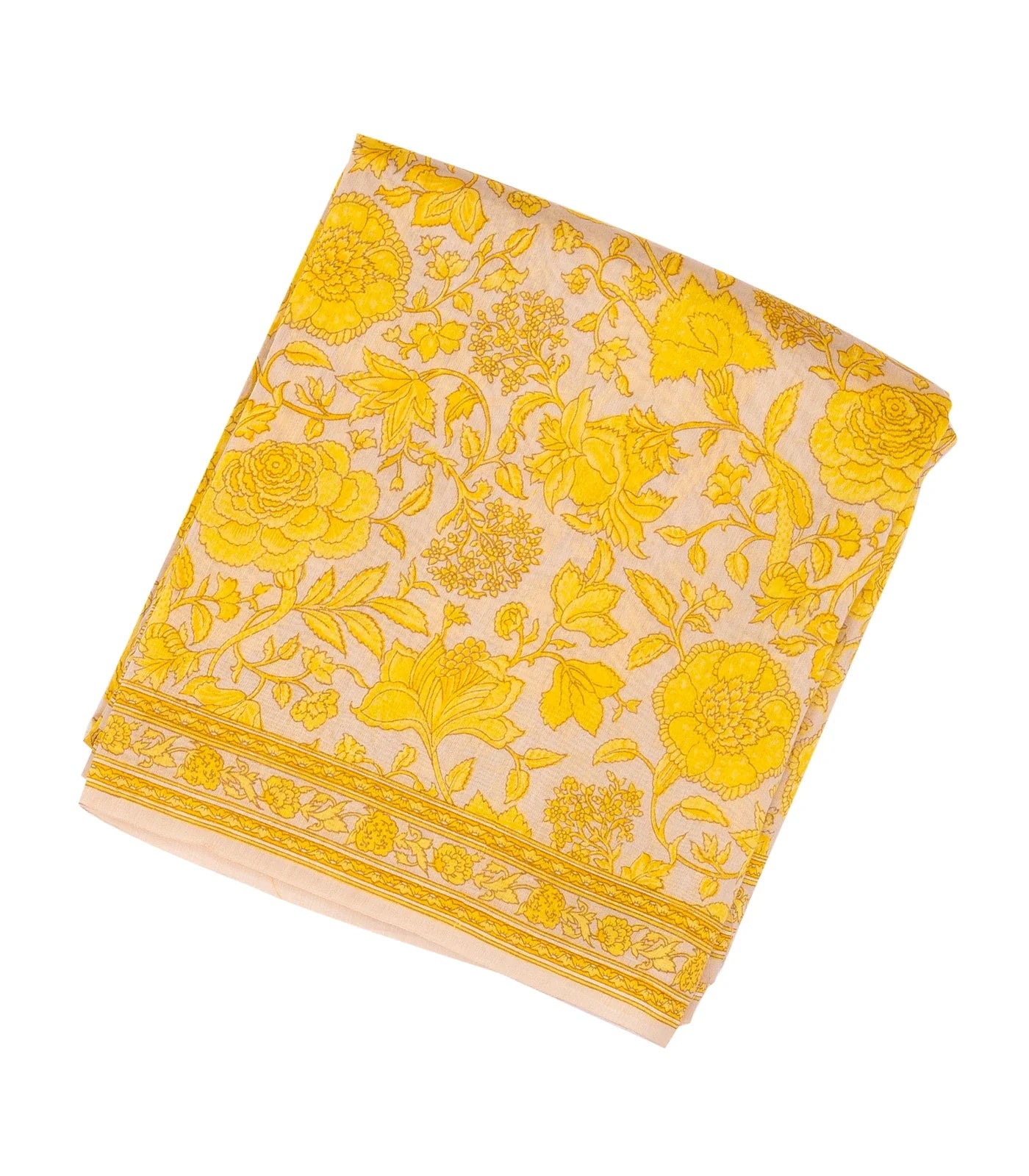 Taupe Handloom Chanderi Cotton Saree With Printed Yellow Floral Motif