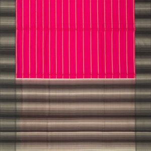 Hot Pink Handloom Kora Silk Saree With Beldari Stripes & Black Border