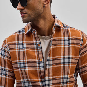 Orange Checks Slim Fit Shirt