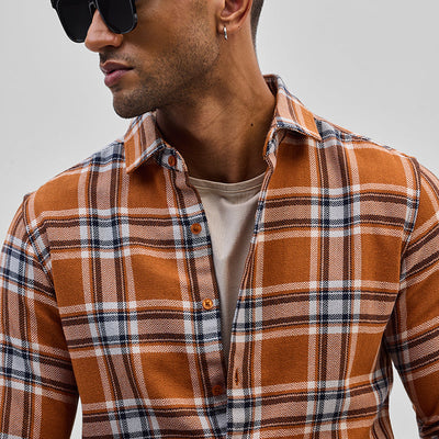 Orange Checks Slim Fit Shirt