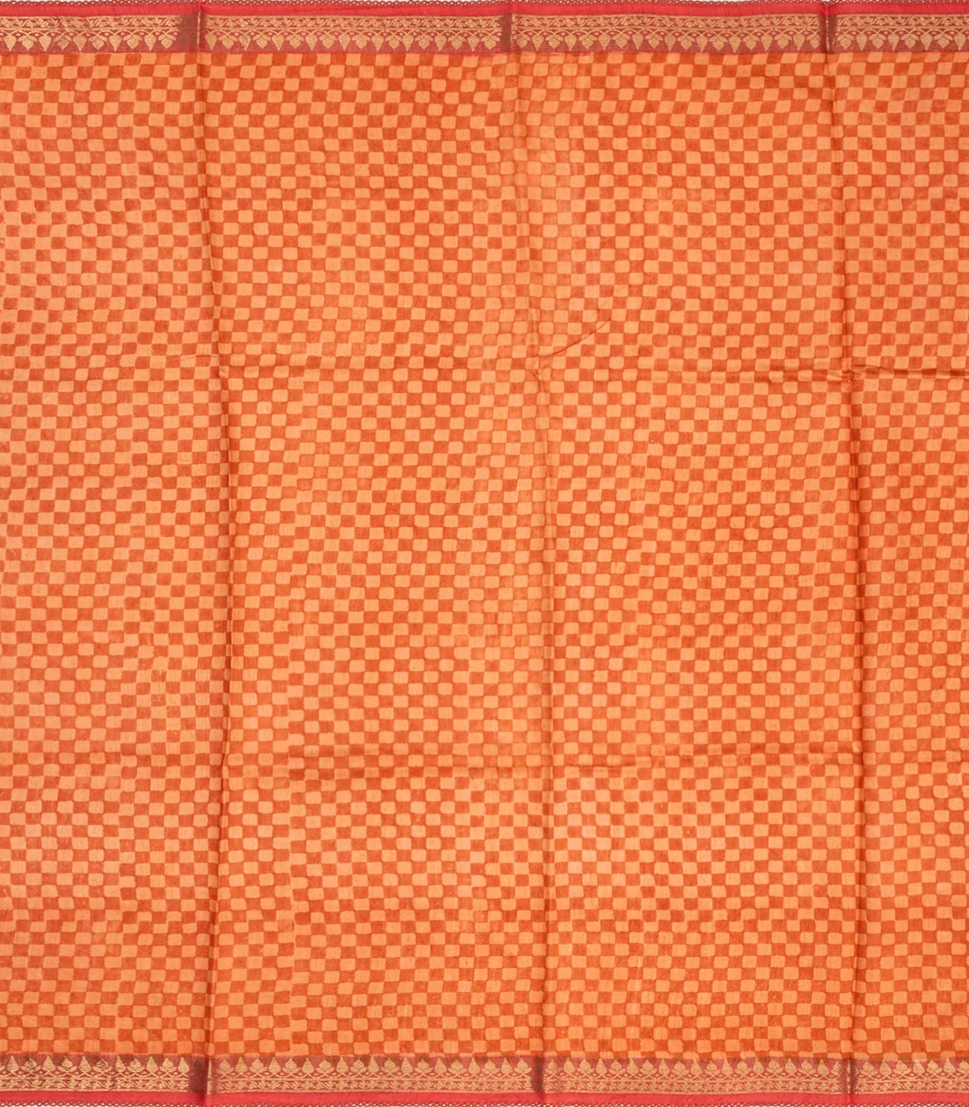 Dark Peach Handloom Tussar Silk Saree Printed With Geometric & Floral Motifs