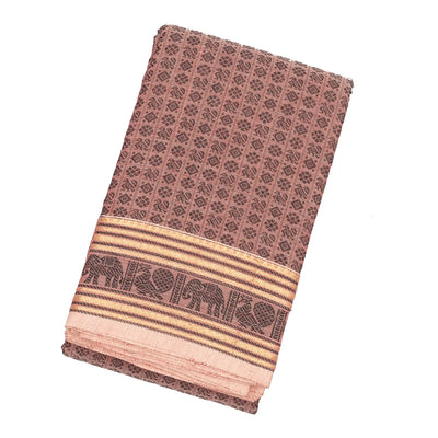 Dusty Pink Handloom Kanchi Cotton Saree With Annam Chakaram Motifs