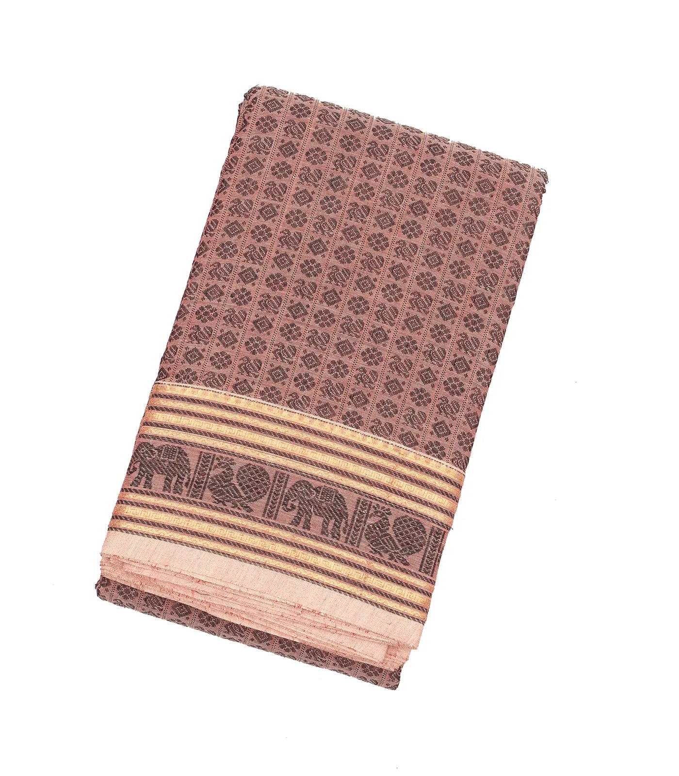 Dusty Pink Handloom Kanchi Cotton Saree With Annam Chakaram Motifs