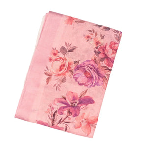 Baby Pink Handloom Linen Saree With Printed Floral Motifs