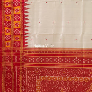 White Red Border Pasapali Odisha Ikat Khadua Silk Saree