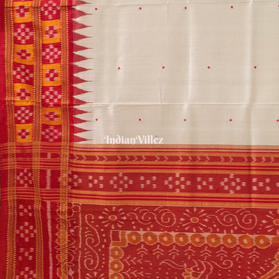 White Red Border Pasapali Odisha Ikat Khadua Silk Saree