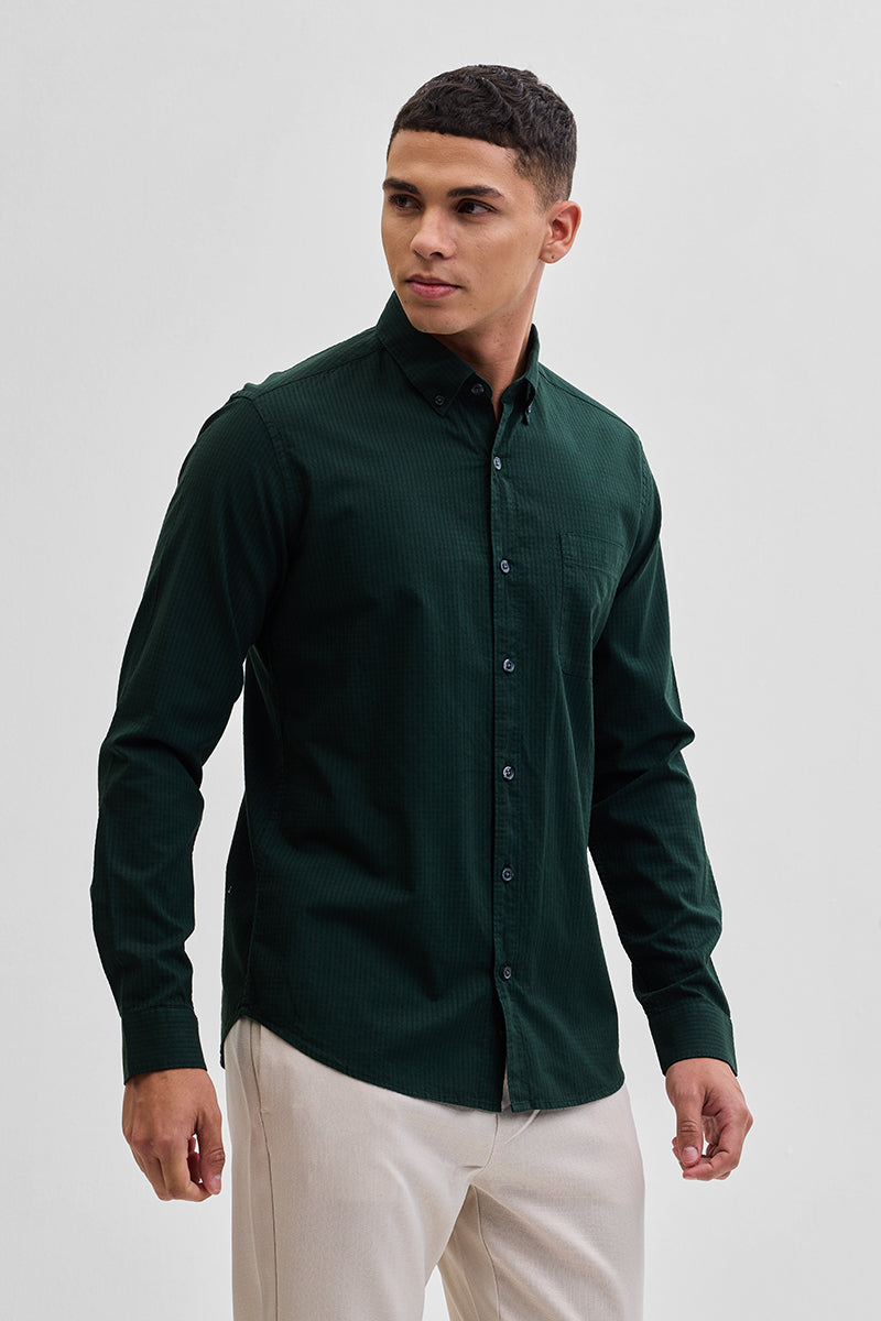 Dark Green Checks Slim Fit Shirt